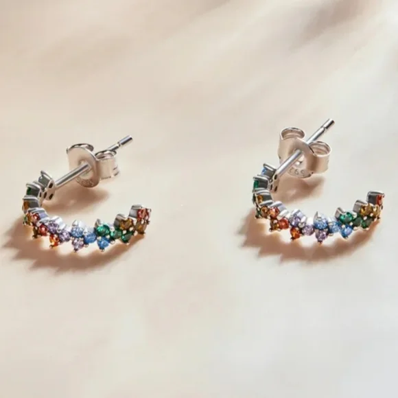New Dainty Multi-Colored Rhinestone Hoop Earrings - Picture 2 of 4